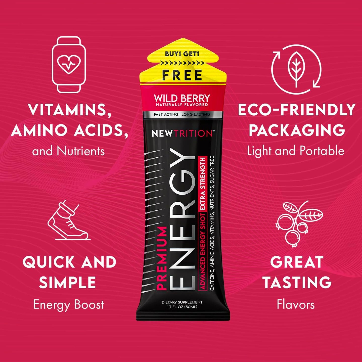 Wild Berry Flavor Extra Strength Energy Shots